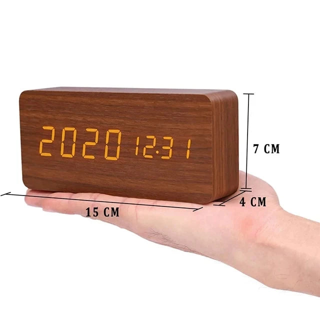 Wooden LED Alarm Clock with Temperature Display