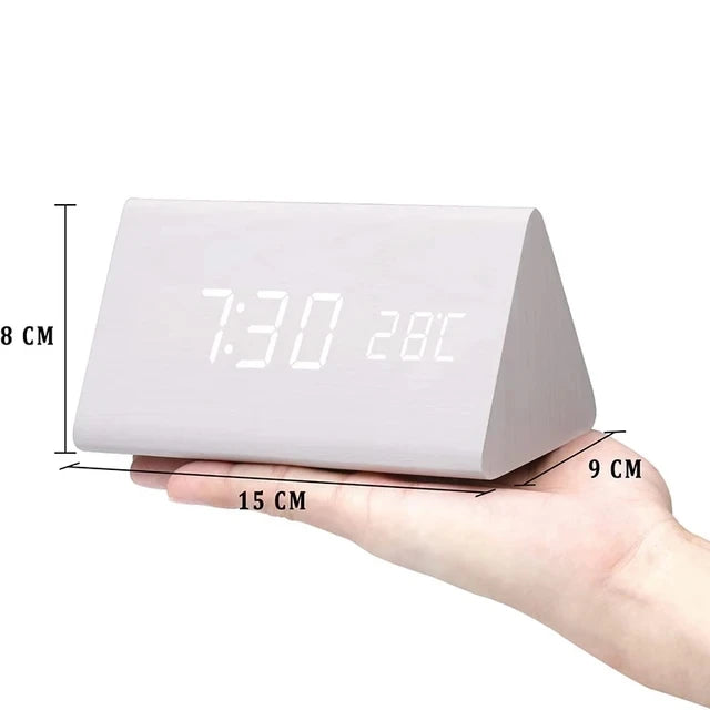 Wooden LED Alarm Clock with Temperature Display