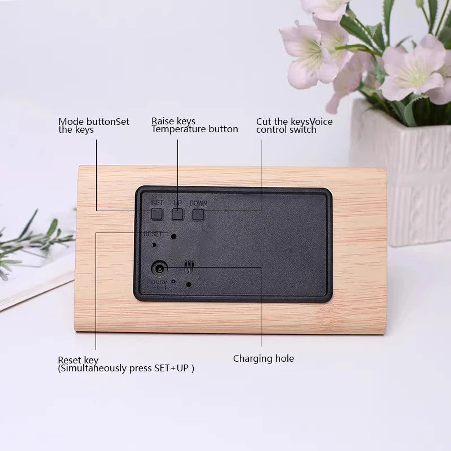 Wooden LED Alarm Clock with Temperature Display