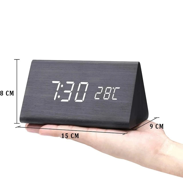 Wooden LED Alarm Clock with Temperature Display