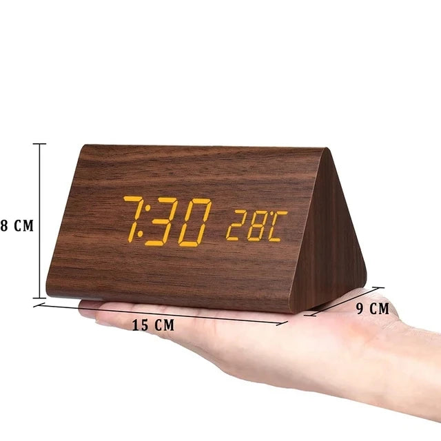 Wooden LED Alarm Clock with Temperature Display