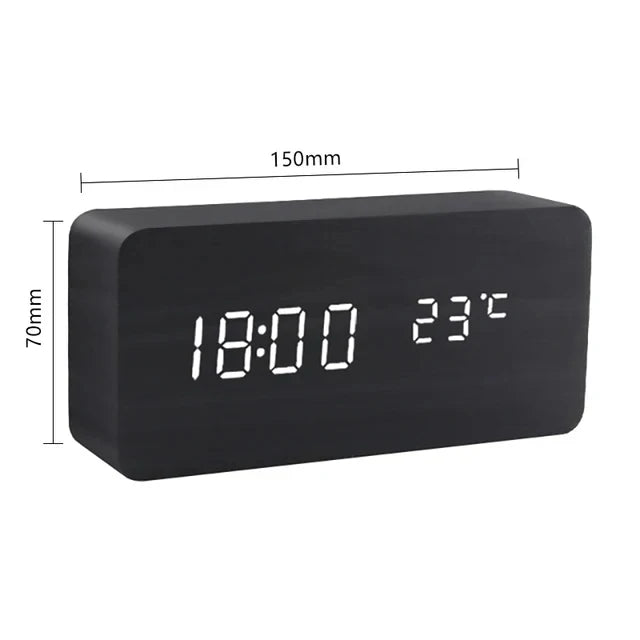 Wooden LED Alarm Clock with Temperature Display