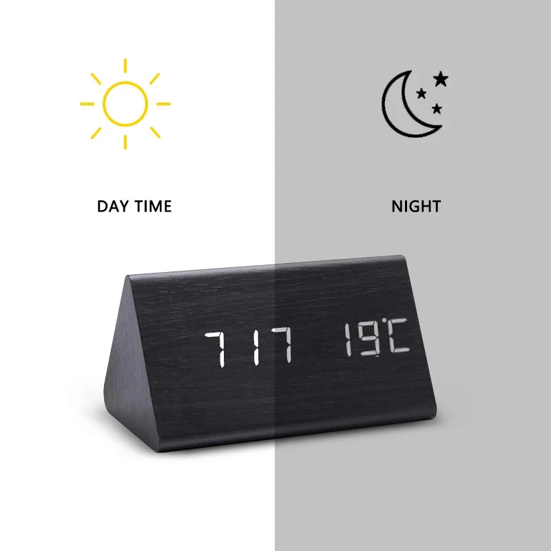 Wooden LED Alarm Clock with Temperature Display