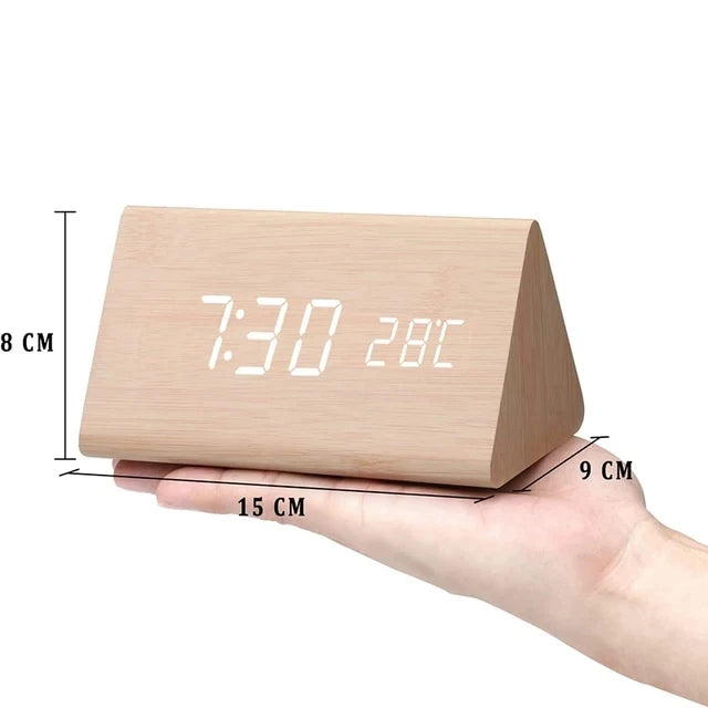 Wooden LED Alarm Clock with Temperature Display