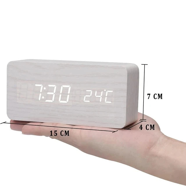 Wooden LED Alarm Clock with Temperature Display