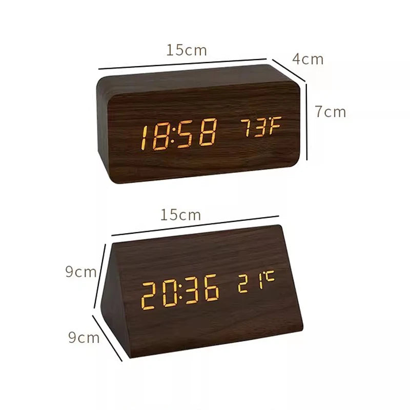 Wooden LED Alarm Clock with Temperature Display