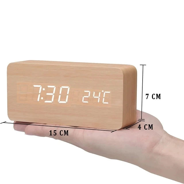 Wooden LED Alarm Clock with Temperature Display